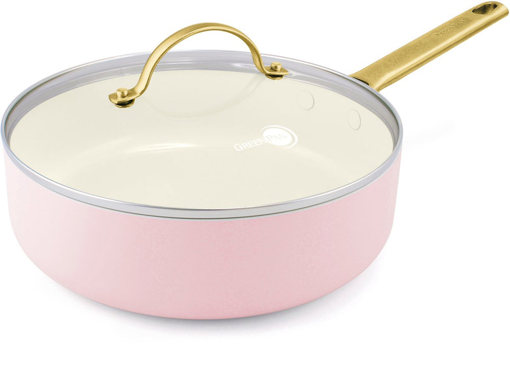 Greenpan padova roze keramische inductie hapjespan met deksel 24cm - pfas-vrij - inductie hapjespan - ovenbestendig tot 200°c - vaatwasserbestendig - rvs handgreep - met deksel – roze