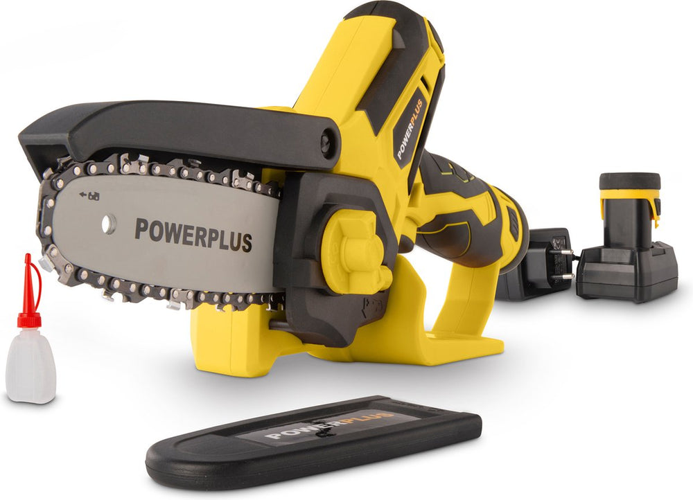 Powerplus accu-mini-kettingzaag powxg1045 - snoeizaag op batterij van 12 v, met accu en lader, zaagblad van 10 cm met 14, tuingereedschap