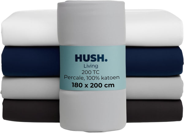 Hush. living hush living - hoeslaken percale - 100% katoen - 200tc - extra fris en koel - sterk en slijtvast - elastiek rondom - 180x200+30cm - lichtgrijs