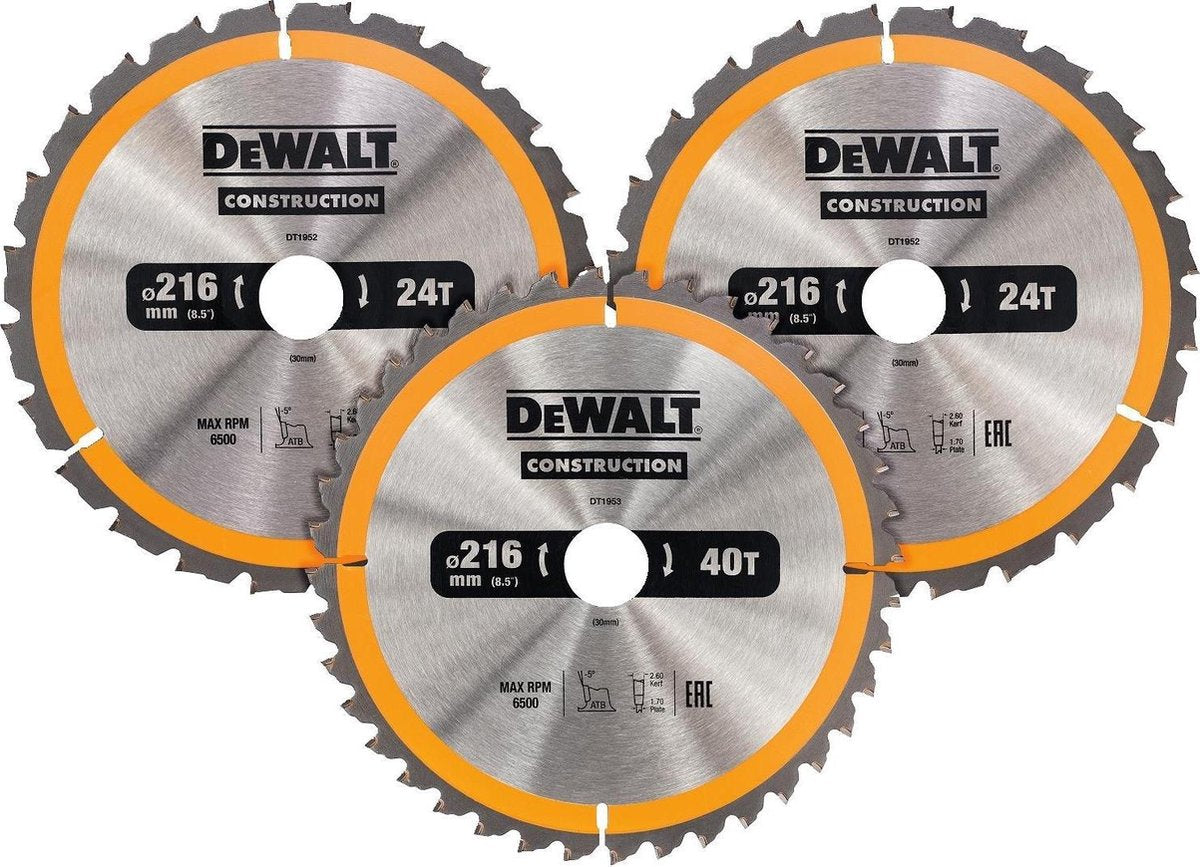 Dewalt dt1962 cirkelzaagbladen set 216mm (24t 24t 40t 216 x 30mm))