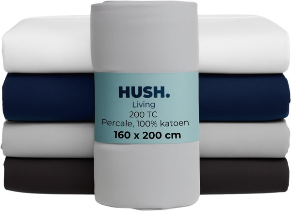 Hush. living hush living - hoeslaken percale - 100% katoen - 200tc - extra fris en koel - sterk en slijtvast - elastiek rondom - 160x200+30cm - lichtgrijs