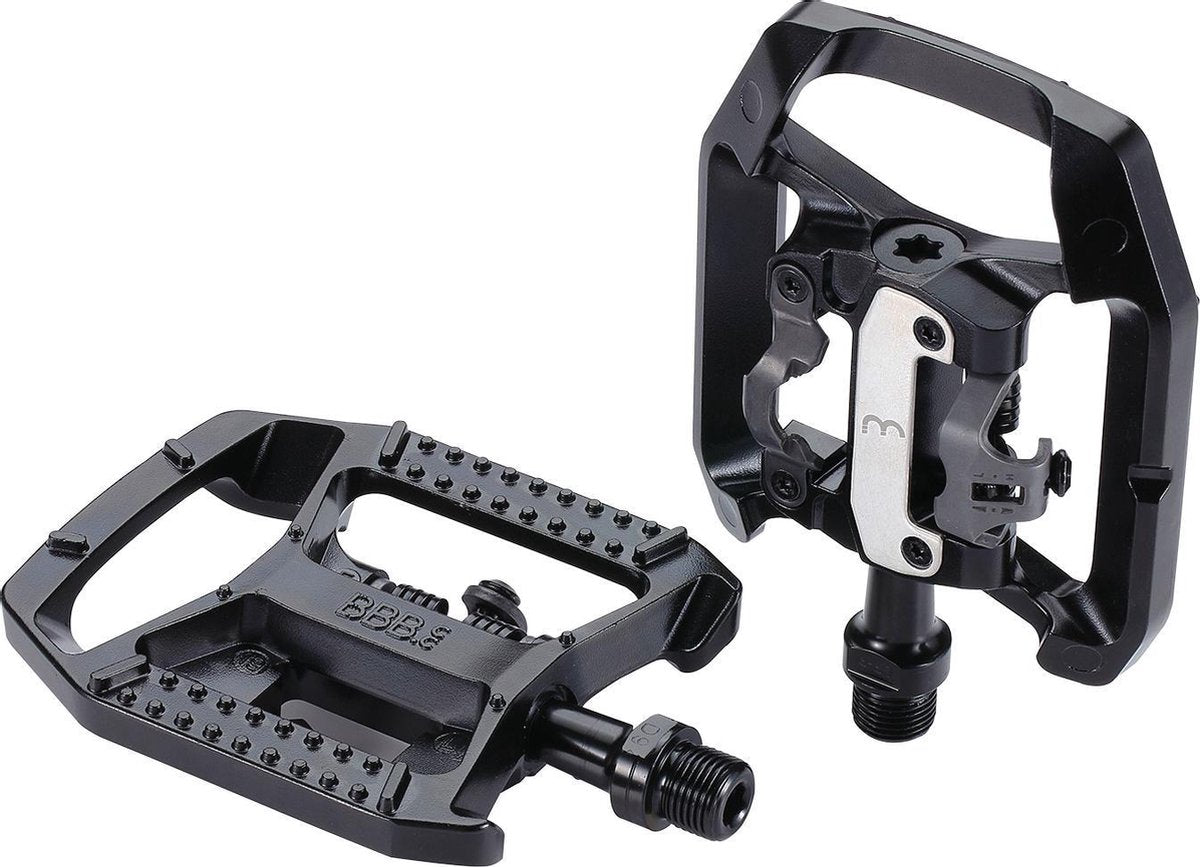 Bbb cycling mtb pedalen - dualchoice - combi fietspedalen: spd anti slip platform pedaal - spd pedalen inclusief schoenplaatjes - zwart - bpd-61