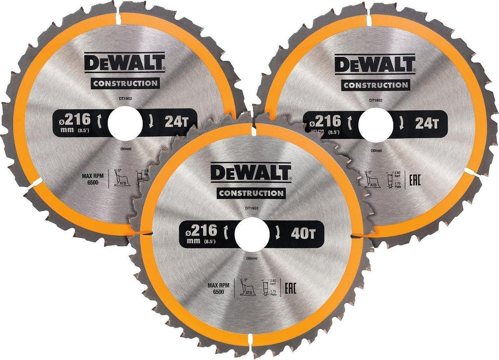 Dewalt dt1962 cirkelzaagbladen set 216mm (24t 24t 40t 216 x 30mm))