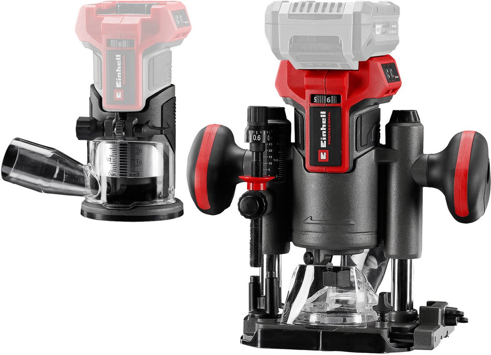 Einhell professional accu boven- kantenfrees tp-ro 18 set li bl solo - power x-change - 18 v li-ion - 6 en 8 mm spantang - koolborstelloze motor - incl. diverse accessoires + tas - excl. accu en lader
