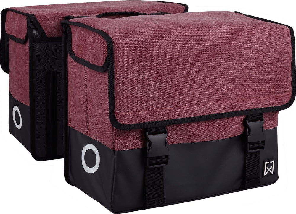 Willex dubbele fietstas - canvas - reflectie - 57 liter - universele bevestiging - purple red matt black