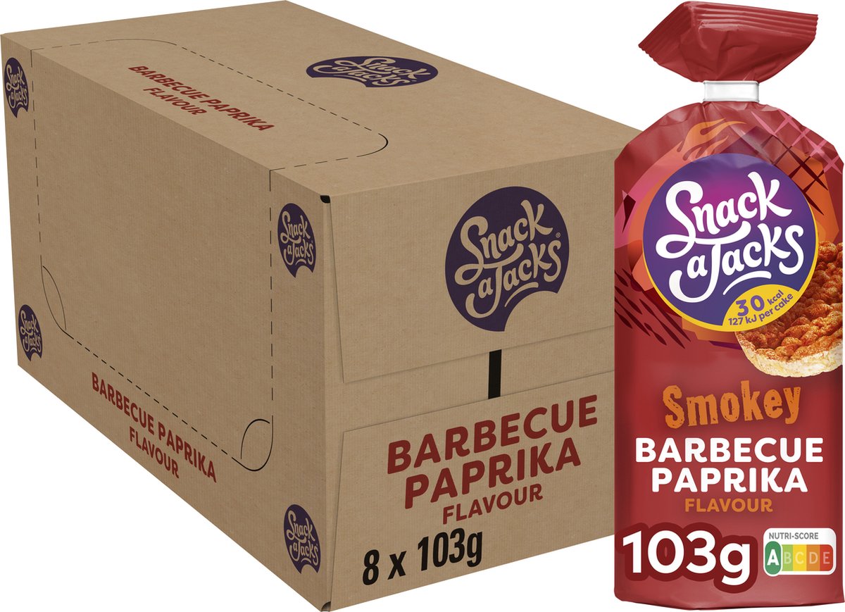 Snack a jacks rijstwafel barbecue paprika - tussendoortje - 8x103 gram