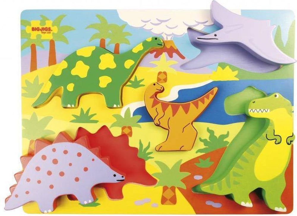 Bigjigs houten puzzel dinosaurus - 5st.