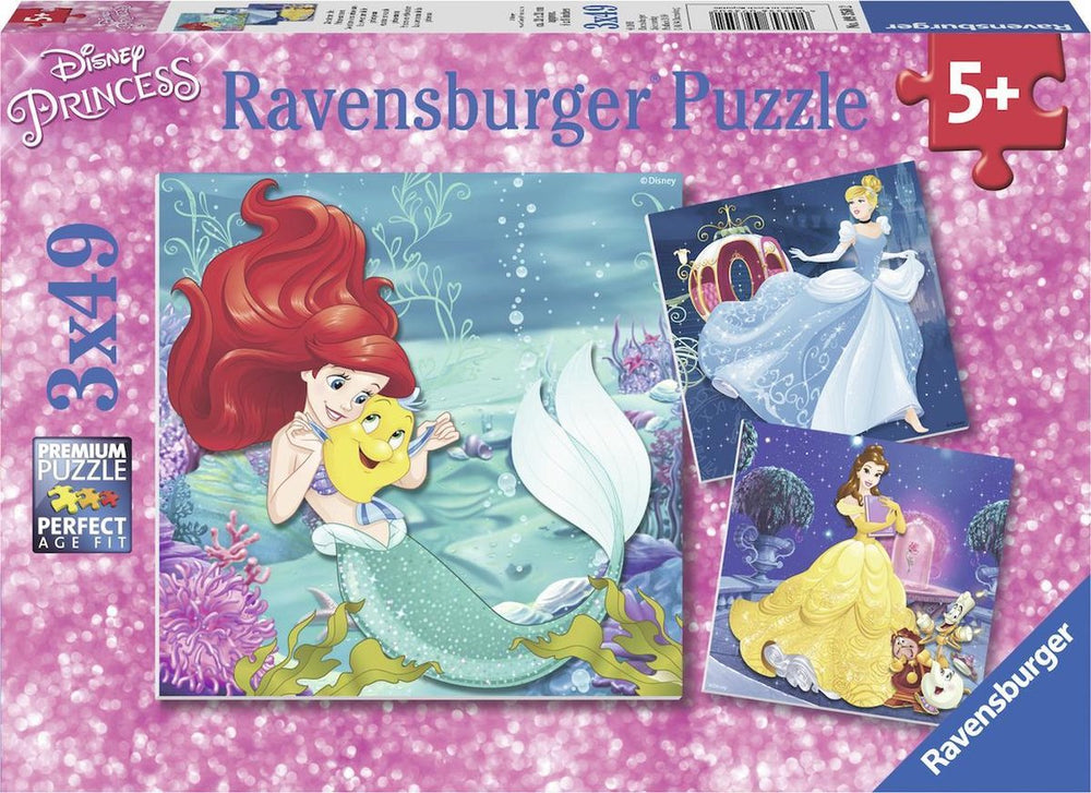 Ravensburger puzzel disney princess avonturen van de prinsessen - drie puzzels - 49 stukjes - kinderpuzzel