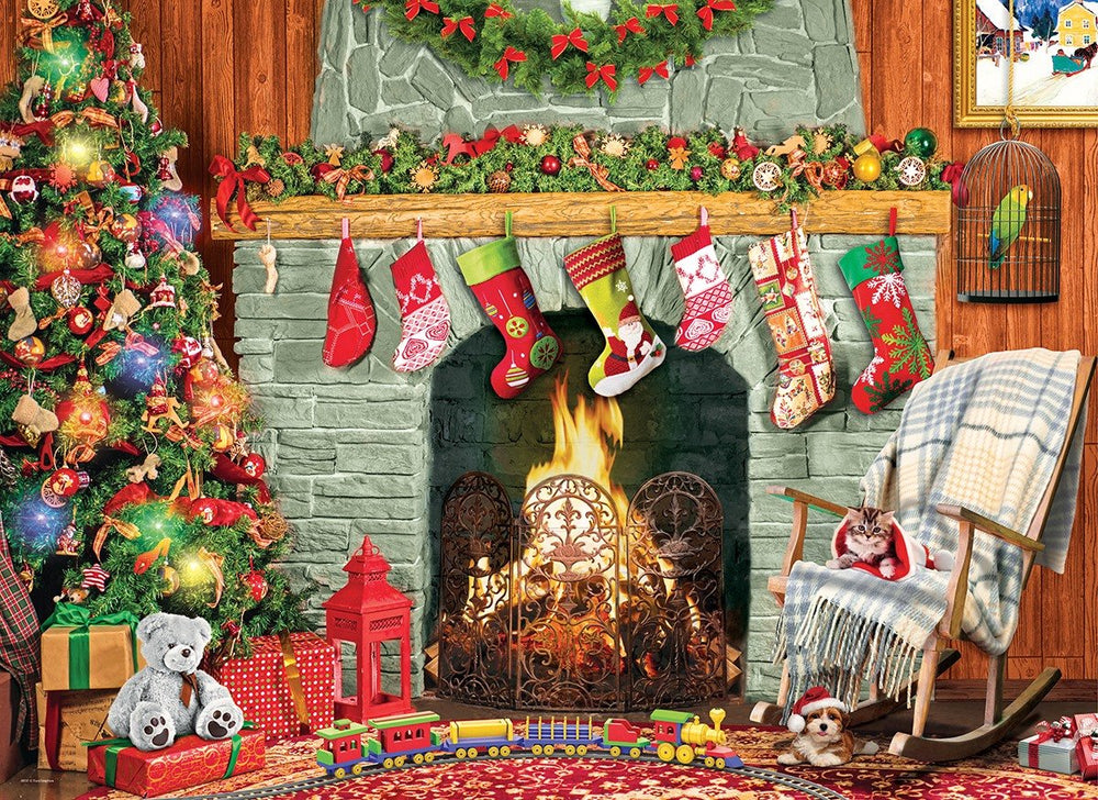 Eurographics - kerstmis bij de open haard [christmas by the fireplace] - paul normand - 500 stukjes 68×48cm (b×h) - legpuzzel