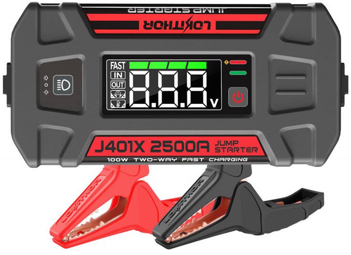 Lokithor jumpstarter j401x - 12v 2500a startbooster - powerbank - voor koude temperaturen - led zaklamp - ip65