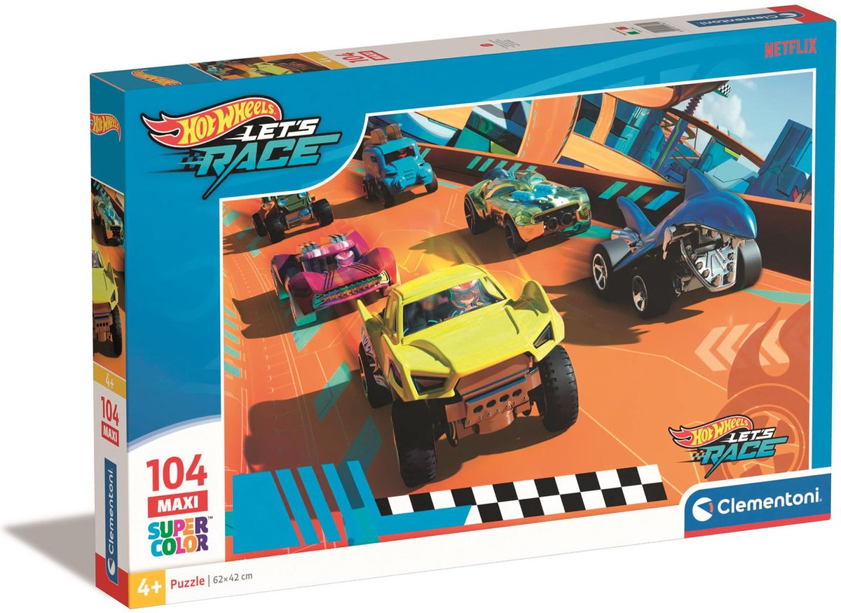 Clementoni legpuzzel superkleur maxi hot wheels, 104st.