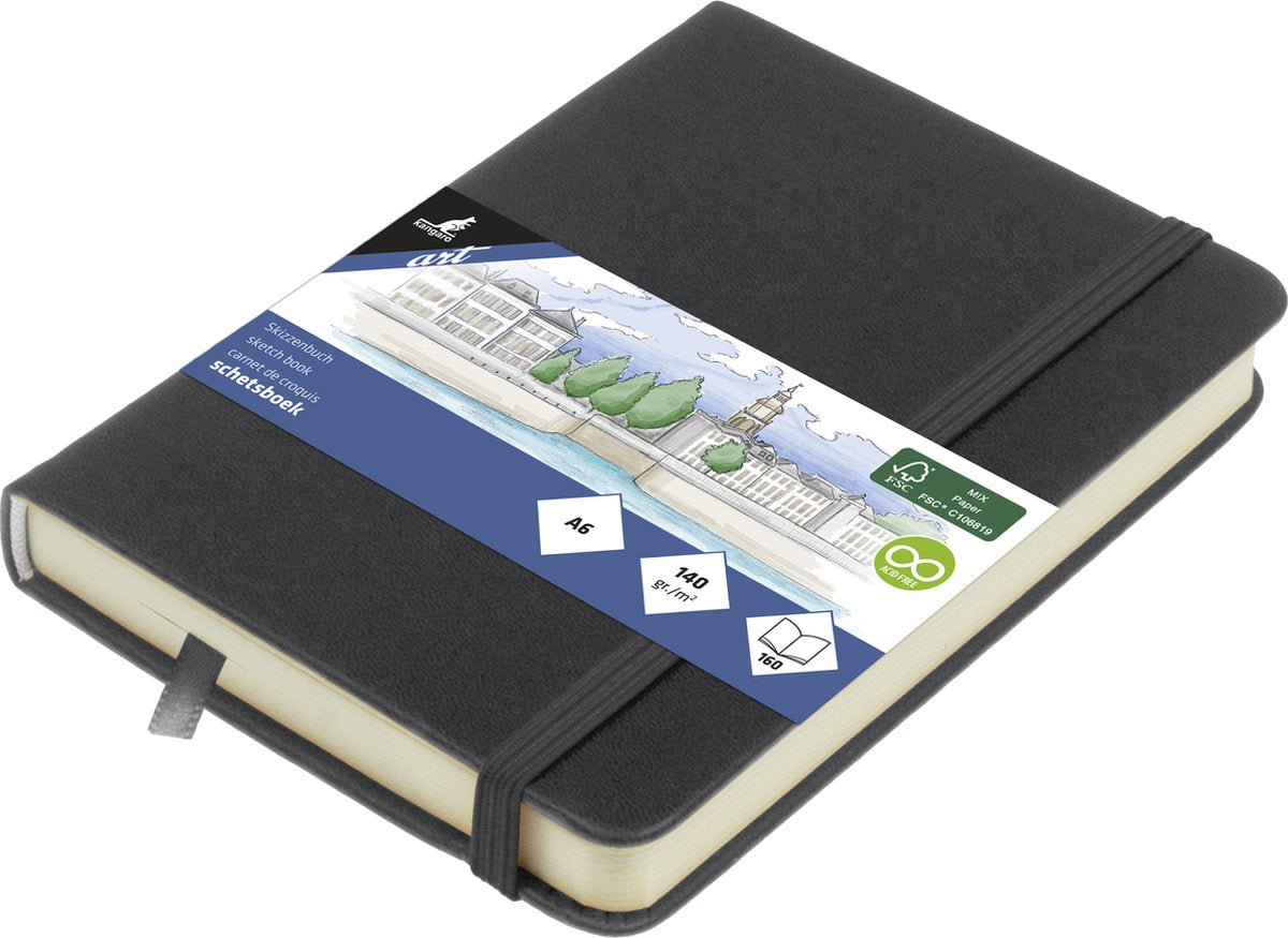 Kangaro schetsboek - a6 - cold grey - pu-hardcover - met elastiek en leeslint - k-861215