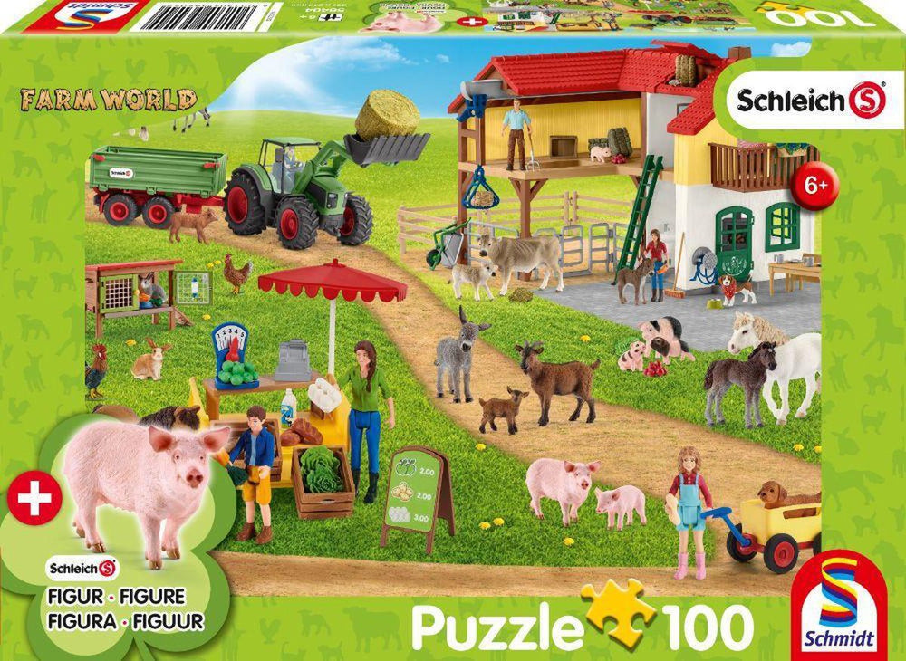 Schmidt - legpuzzel - farm world boerderij en boerderijwinkel - schleich - 100 stukjes + originele figuur - kinderen - vanaf 6 jaar