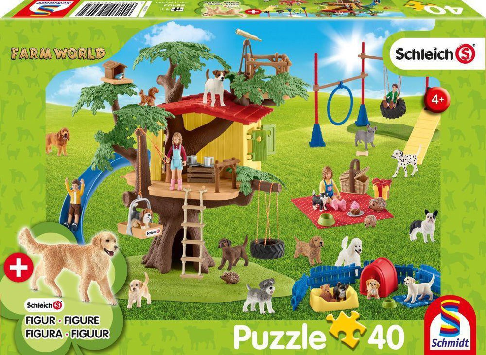 Schmidt - legpuzzel - farm world vrolijke honden - schleich - 40 stukjes + originele figuur - kinderen - vanaf 4 jaar