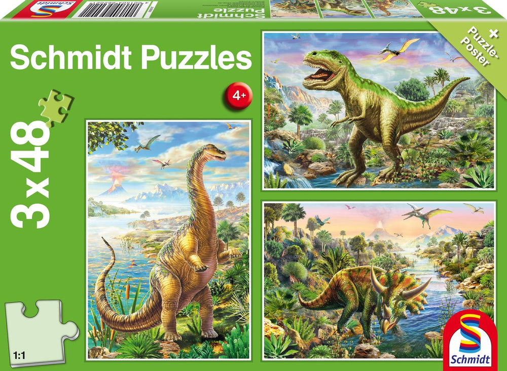 Schmidt - legpuzzel - avonturen met de dinosaurussen - 3 x 48 stukjes - kinderen - vanaf 4 jaar