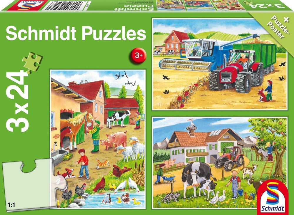 Schmidt spiele - puzzelset boerderij - 3 puzzels in 1 doos - thema gospodarstwo - kinderpuzzels