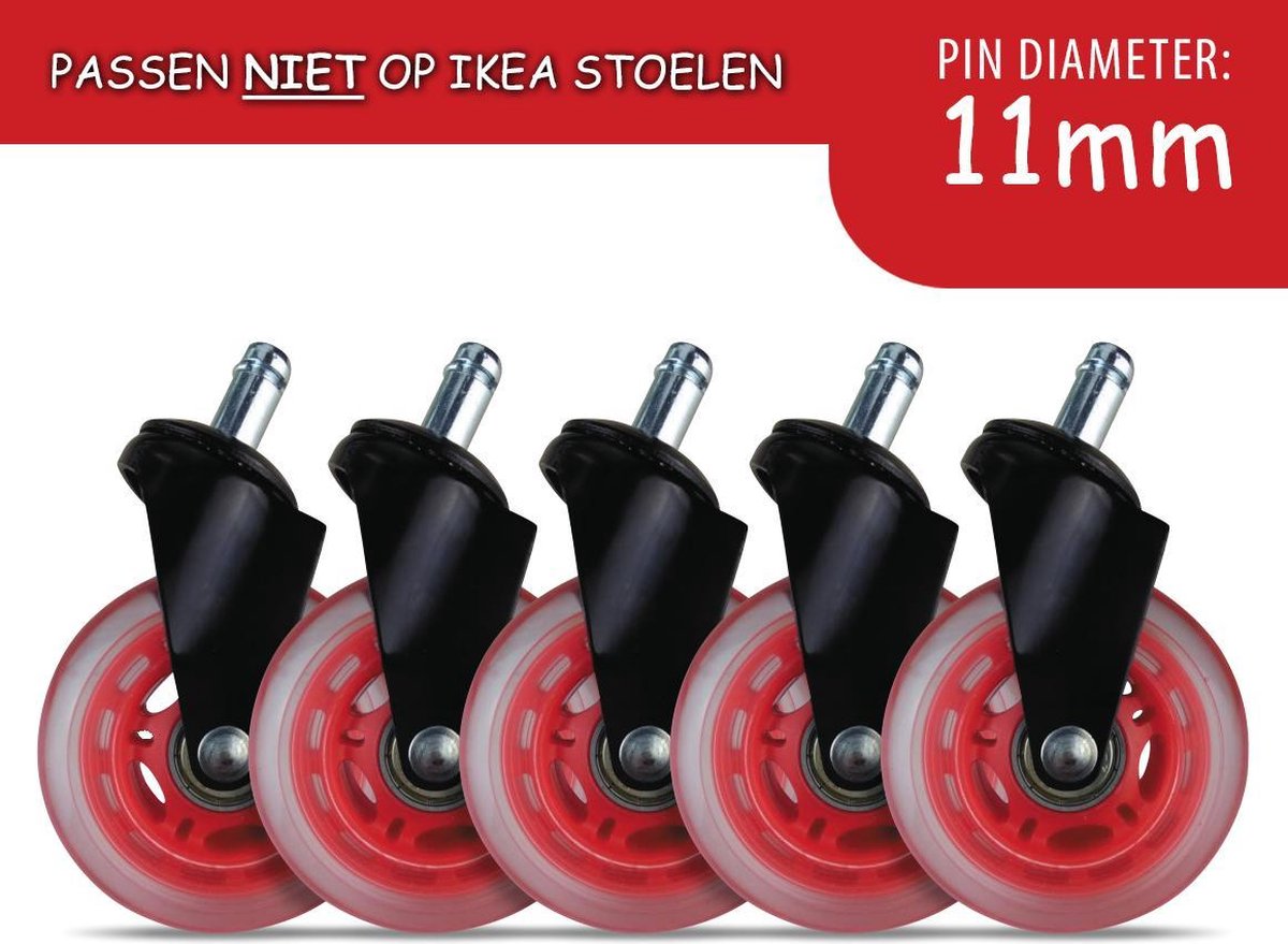 L33t gaming 160530 3 inch rubberen wielen, rood, 5 stuks
