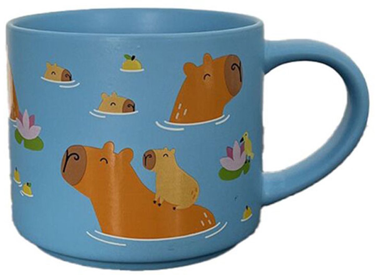 Puckator mok - capybara - large - blauw - porselein - 470ml