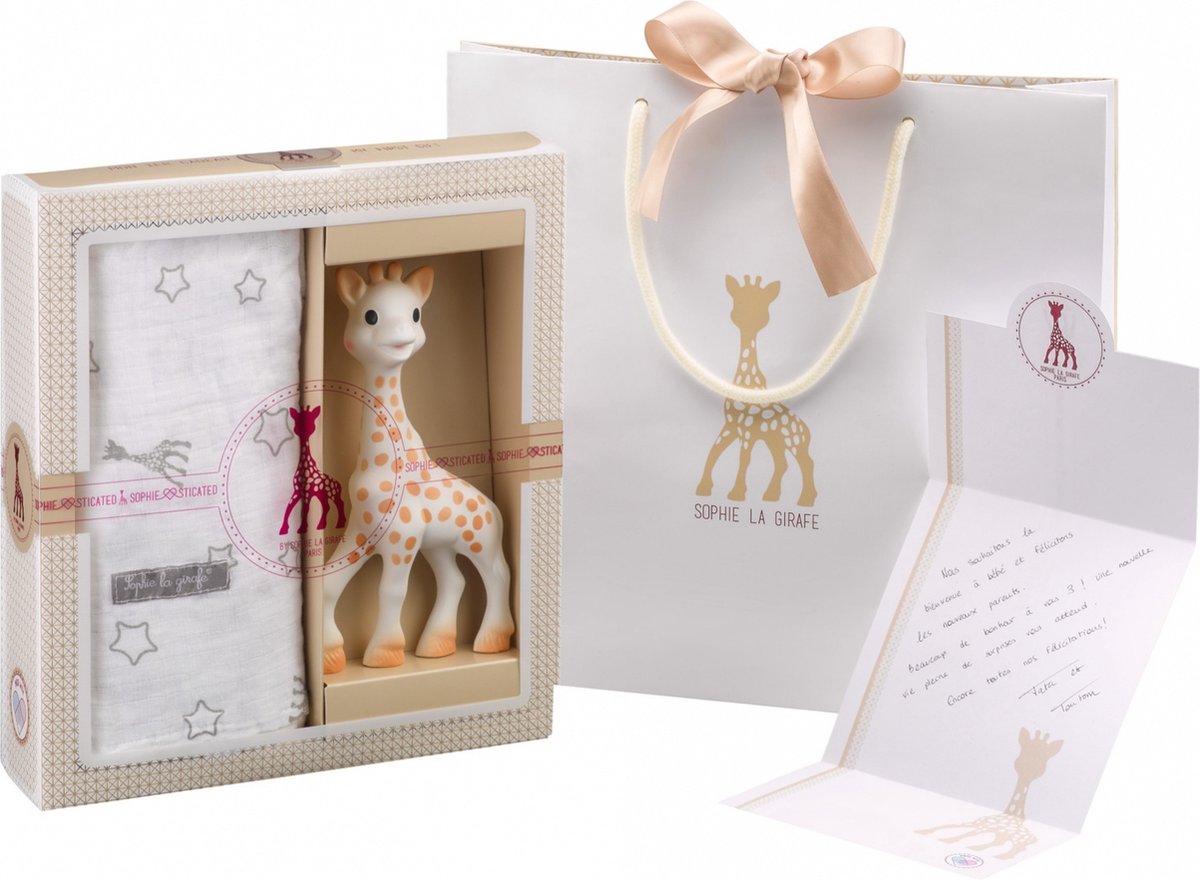 Sophie de giraf sophiesticated cadeauset - baby speelgoed - hydrofiele doek - kraamcadeau – babyshower cadeau - 4-delig