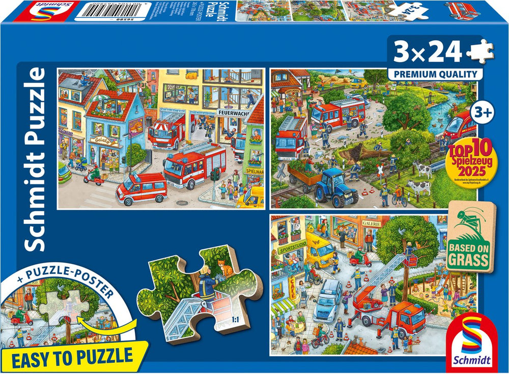 Schmidt brandweer puzzel speelgoed 3x24 stukjes karton duurzaam.