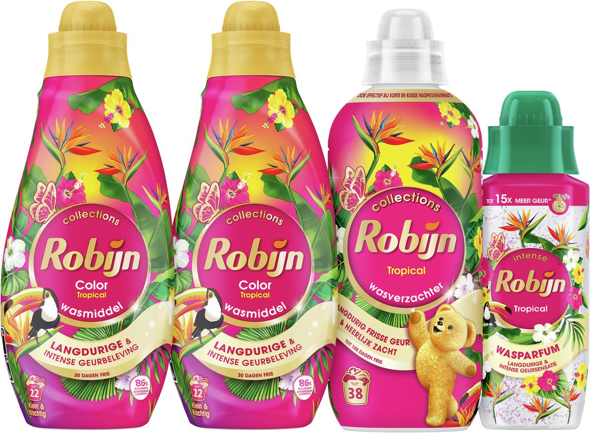 Robijn perfect match - tropical - 4 stuks - 2x wasmiddel + 1 wasverzachter + 1 wasparfum - voordeelverpakking