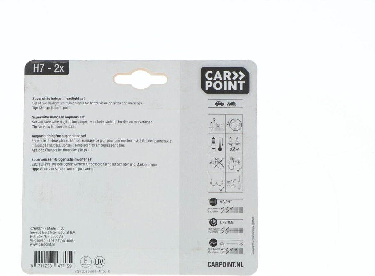 Carpoint ultrabright h7 12v 55w halogeenlamp – krachtig licht - duurzaam - energiezuinig weersbestendig
