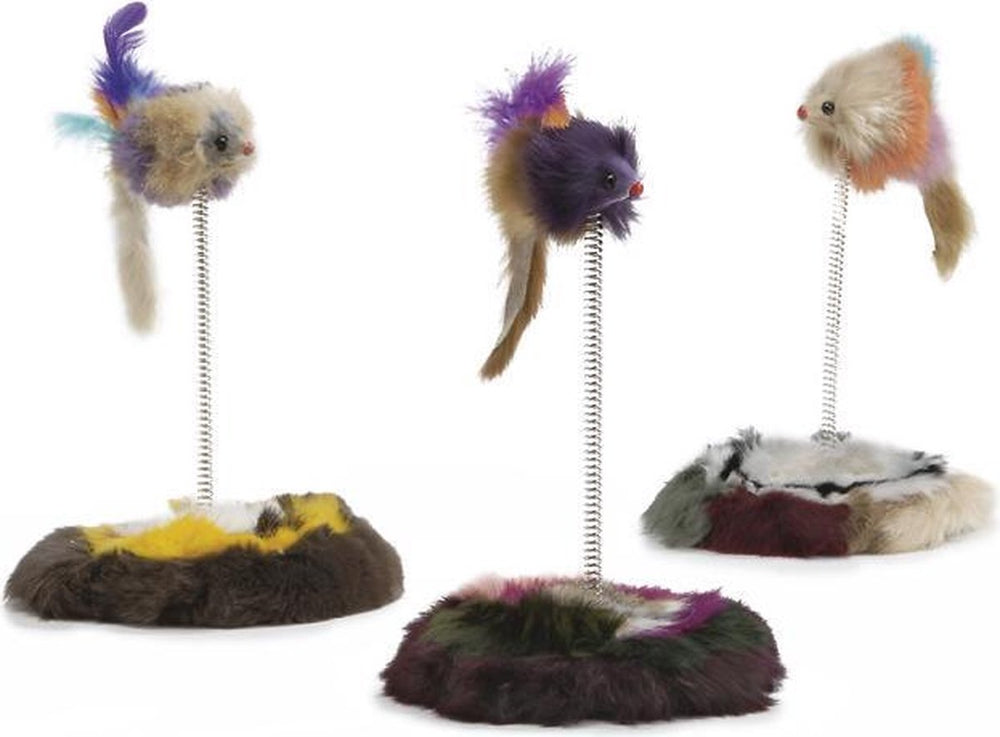 Beeztees muis op springveer - kattenspeelgoed - 14,5x14,5x28 cm