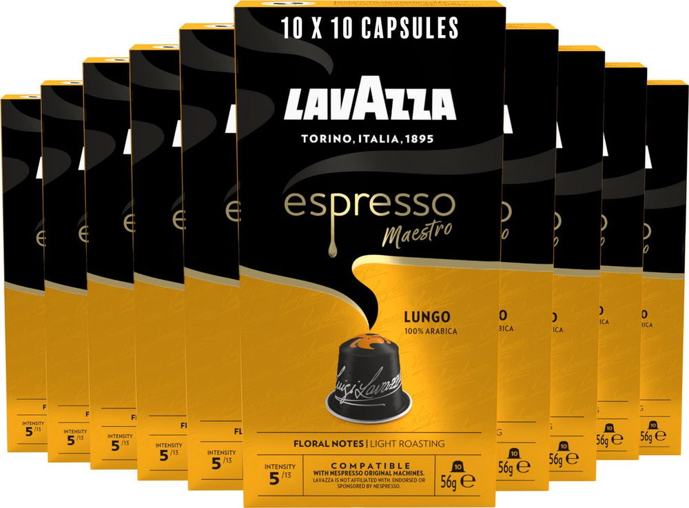 Lavazza espresso lungo koffiecups - 100 nespresso cups - 100% arabica koffie - intensiteit: 5 13 - 10 x 10 aluminium capsules
