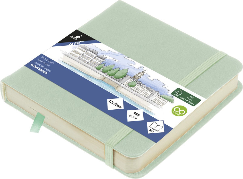 Kangaro schetsboek - 12x12cm - mint - pu hardcover - met elastiek en lint