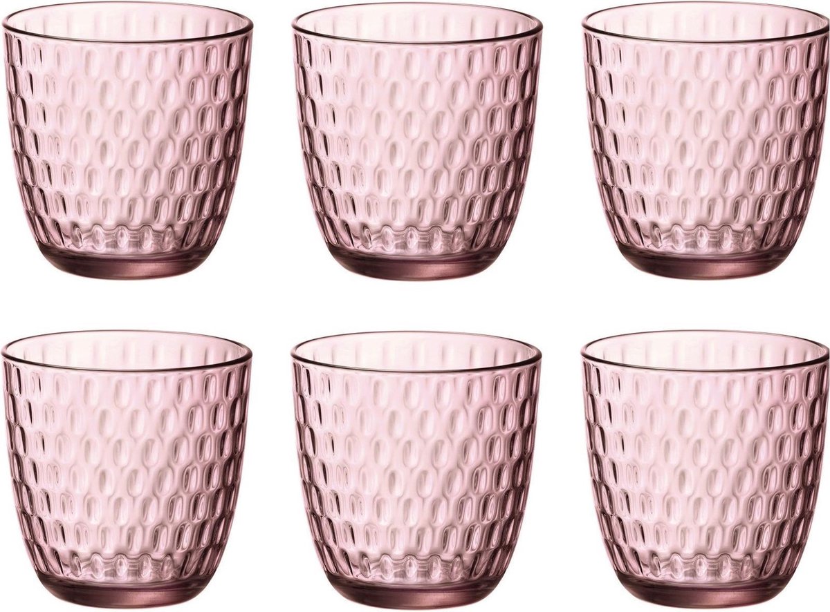 Bormioli rocco slot waterglas - 29 cl - roze - set-6