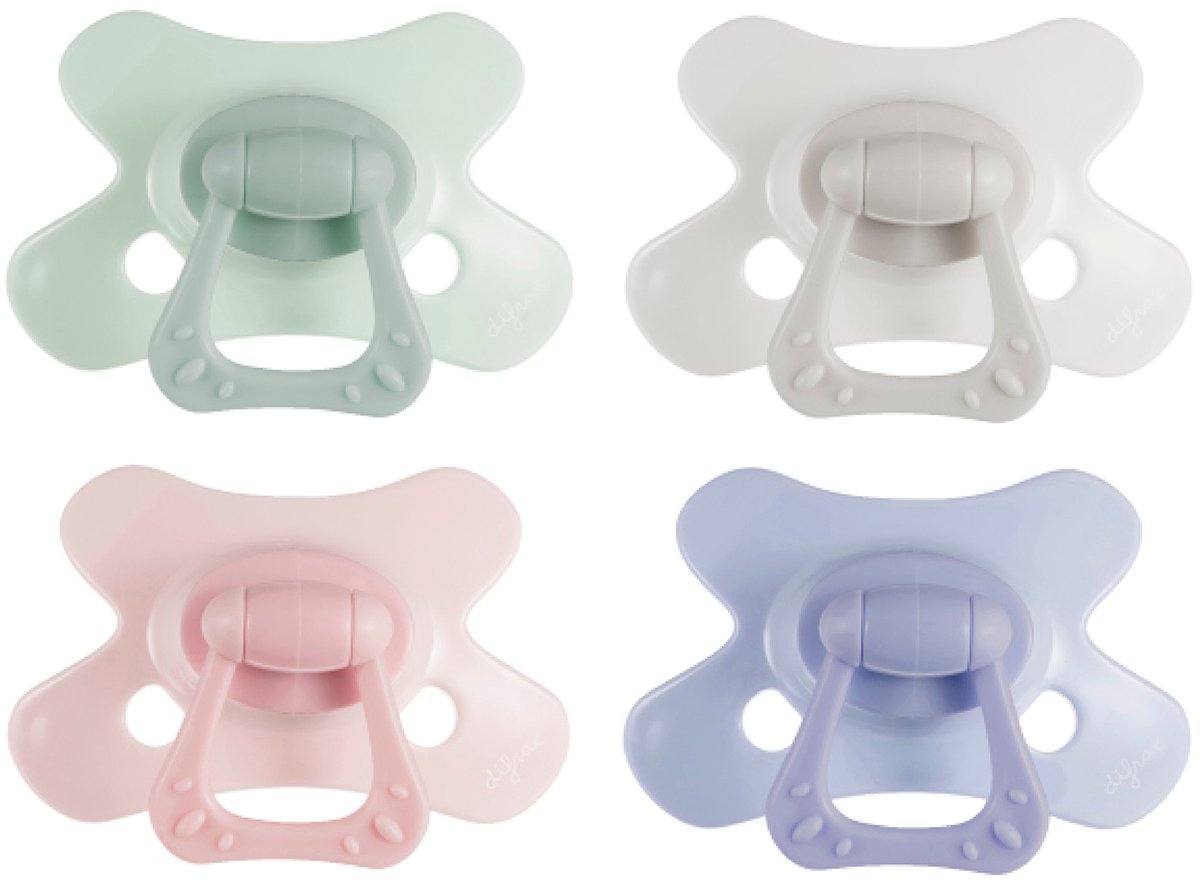 Difrax fopspeen natural - 18+ maanden - groen lichtgrijs roze paars - 2 stuks