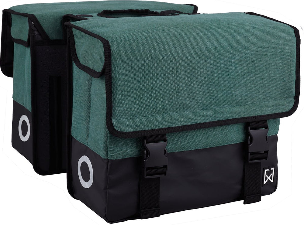 Willex dubbele fietstas - canvas - reflectie - 48 liter - universele bevestiging - hunter green matt black 48l