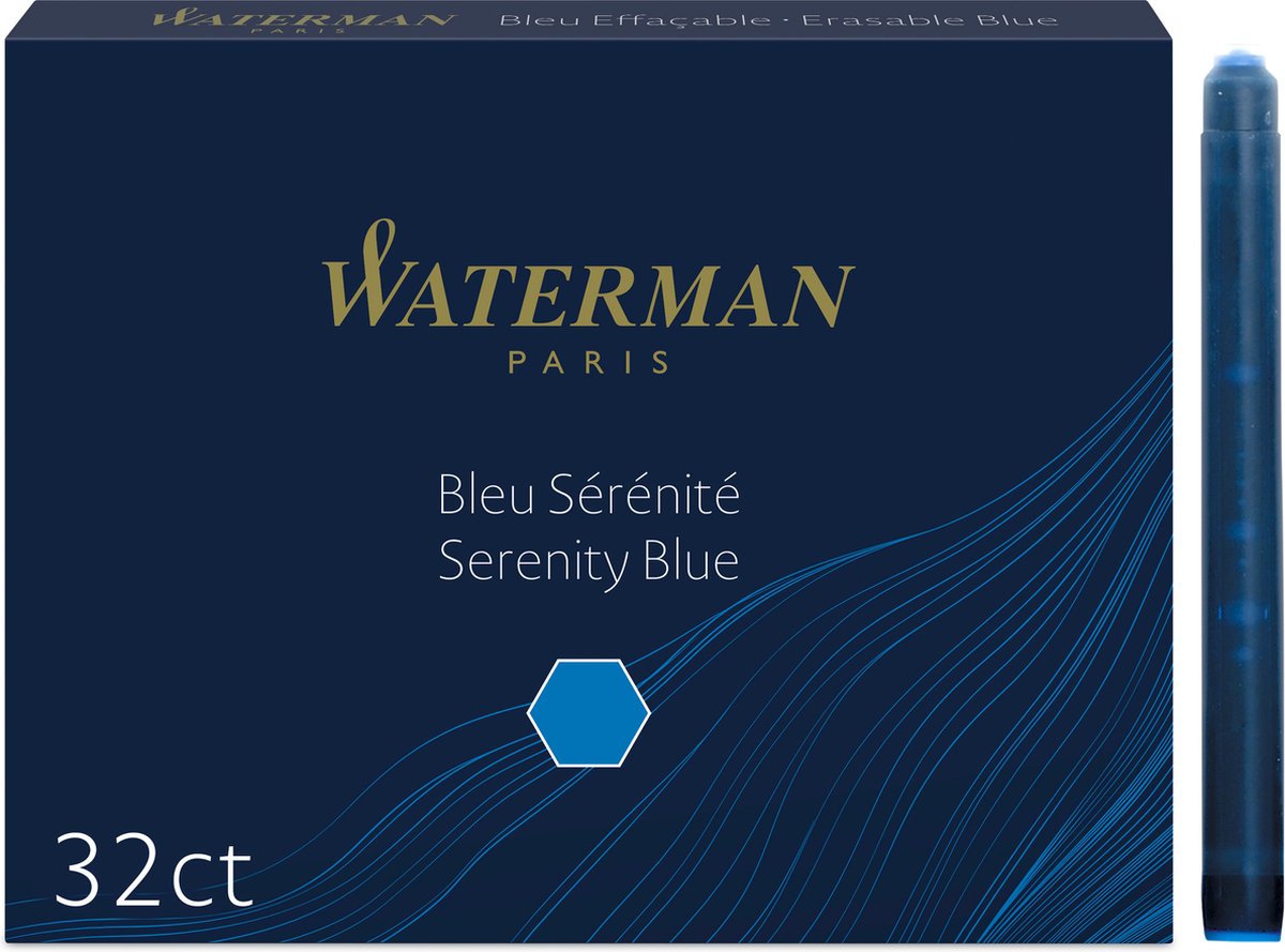 Waterman vulpeninktpatronen | lange international | uitwasbare blauwe inkt | 32 inktpatroon