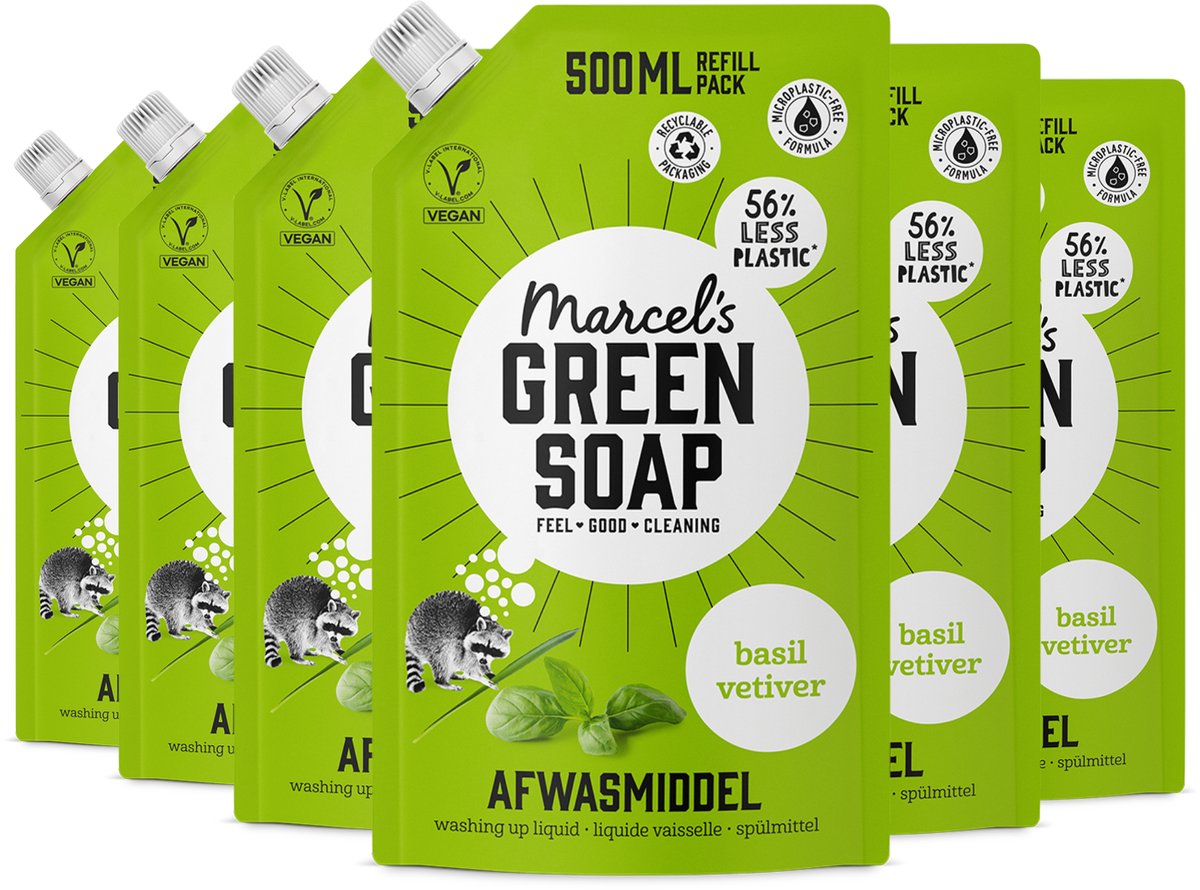 Marcel's green soap afwasmiddel navulling - basilicum vetiver - 6 x 500 ml