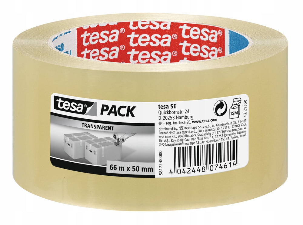 Tesa pakkingstape transparant 48mm x 66m - sterke solvent lijm