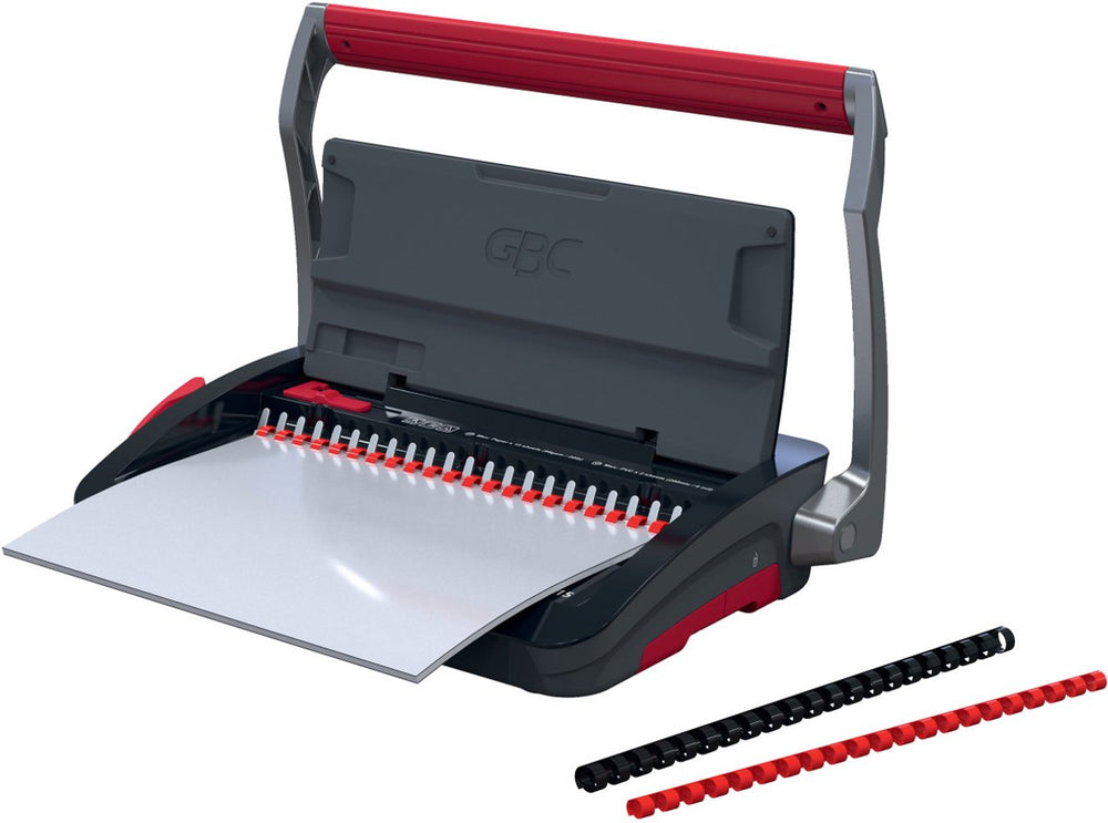 Gbc combbind® cb15 handmatige inbindmachine - plastic bindruggen - 195 vel - zwart rood