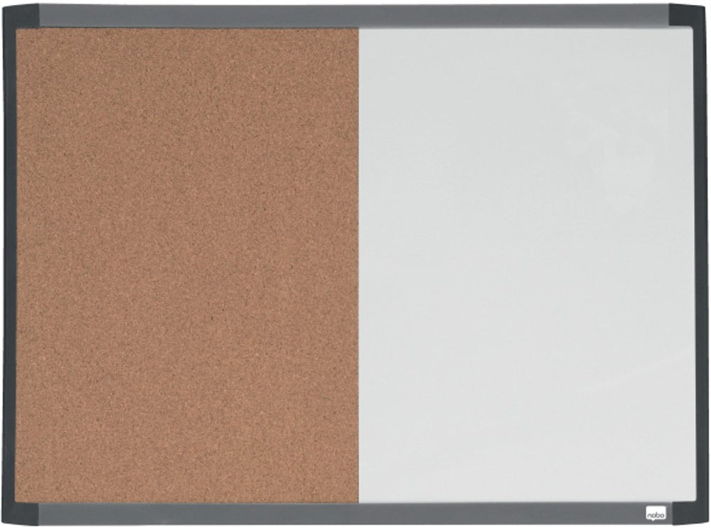 Nobo combinatiebord met gewelfde lijst - prikbord en whiteboard in 1 - 58,5 x 43cm - inclusief whiteboard accessoires - wit natuurbruin