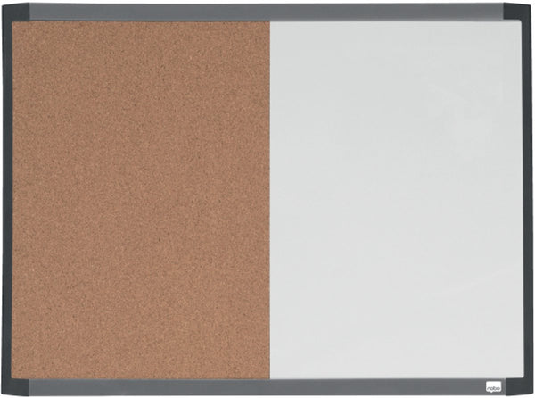 Nobo combinatiebord met gewelfde lijst - prikbord en whiteboard in 1 - 58,5 x 43cm - inclusief whiteboard accessoires - wit natuurbruin