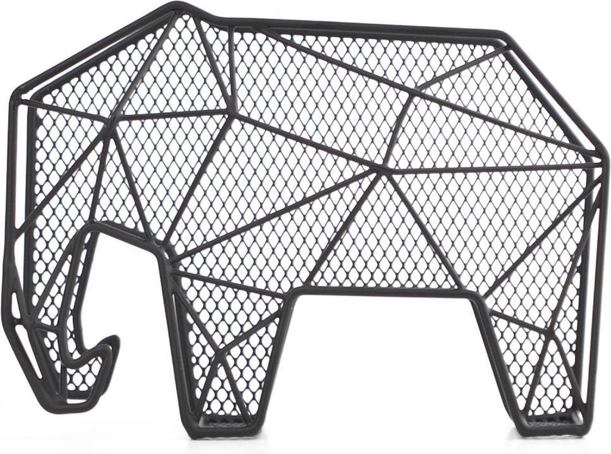 Kikkerland brievenhouder - grafische olifant - zwart - organiser - metaal - 25x15x9cm