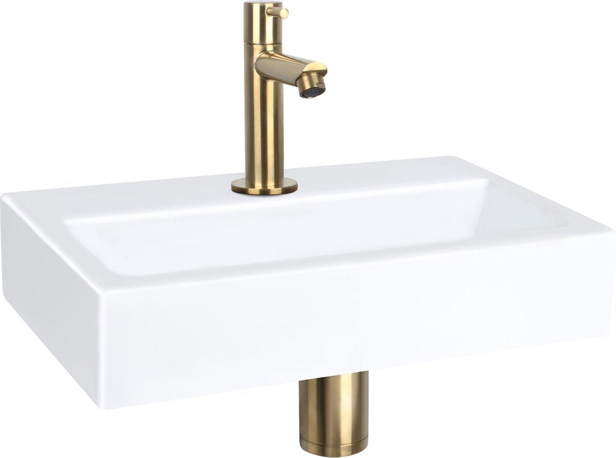 Differnz flat fonteinset - keramiek - kraan recht mat goud - 38 x 24 x 7 cm