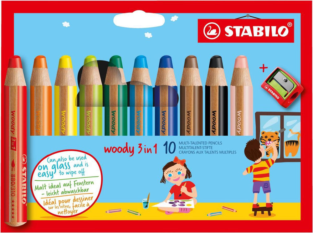 Stabilo woody 3in1 multitalent potloden - 10dlg. met puntenslijper