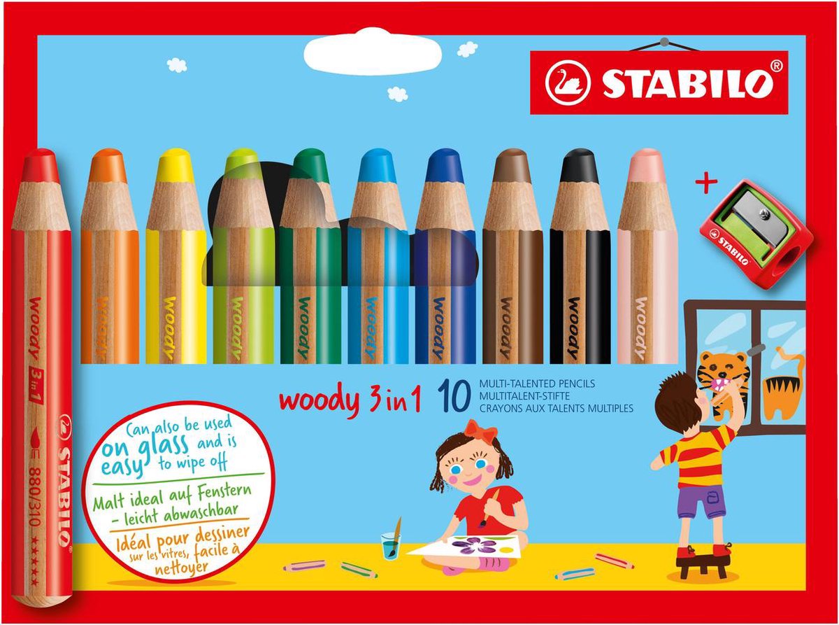 Stabilo woody 3in1 multitalent potloden - 10dlg. met puntenslijper