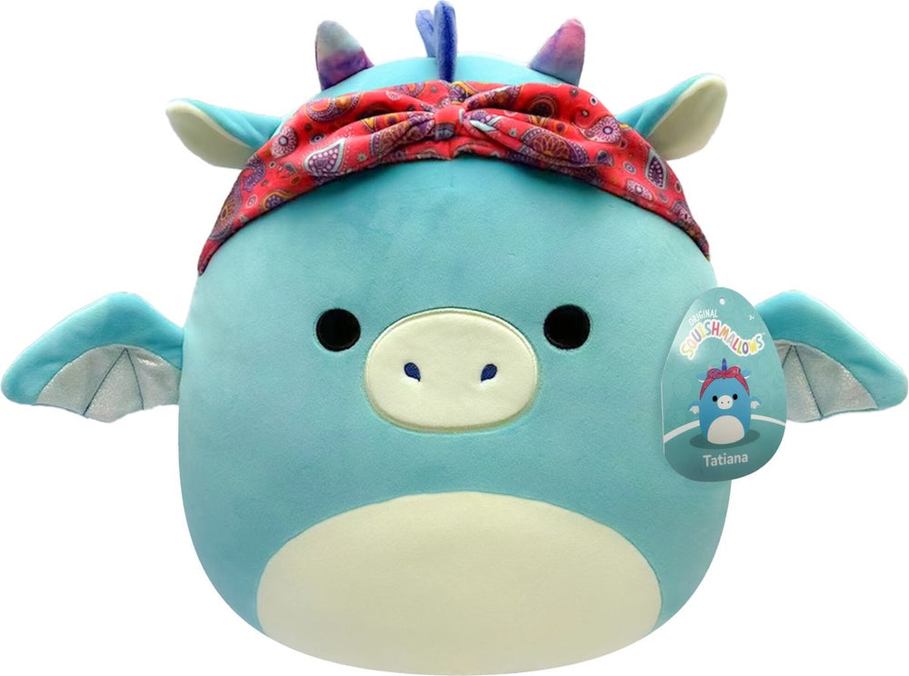 Squishmallows little plush 19 cm tatiana dark teal dragon w bandana