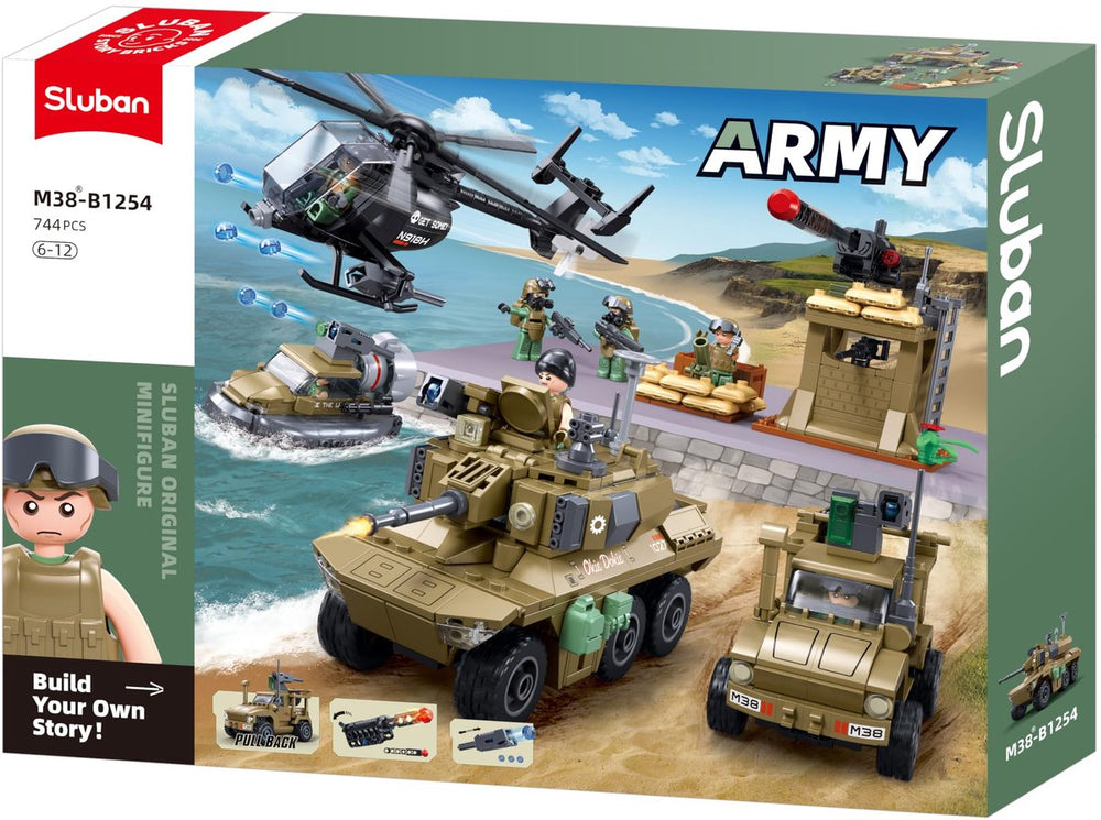 Sluban army leger commandoteam bouwspeelgoed kinderen vanaf 6 jaar – constructiespeelgoed modelbouw – bouwdoos met 744 bouwstenen – m38-b1254