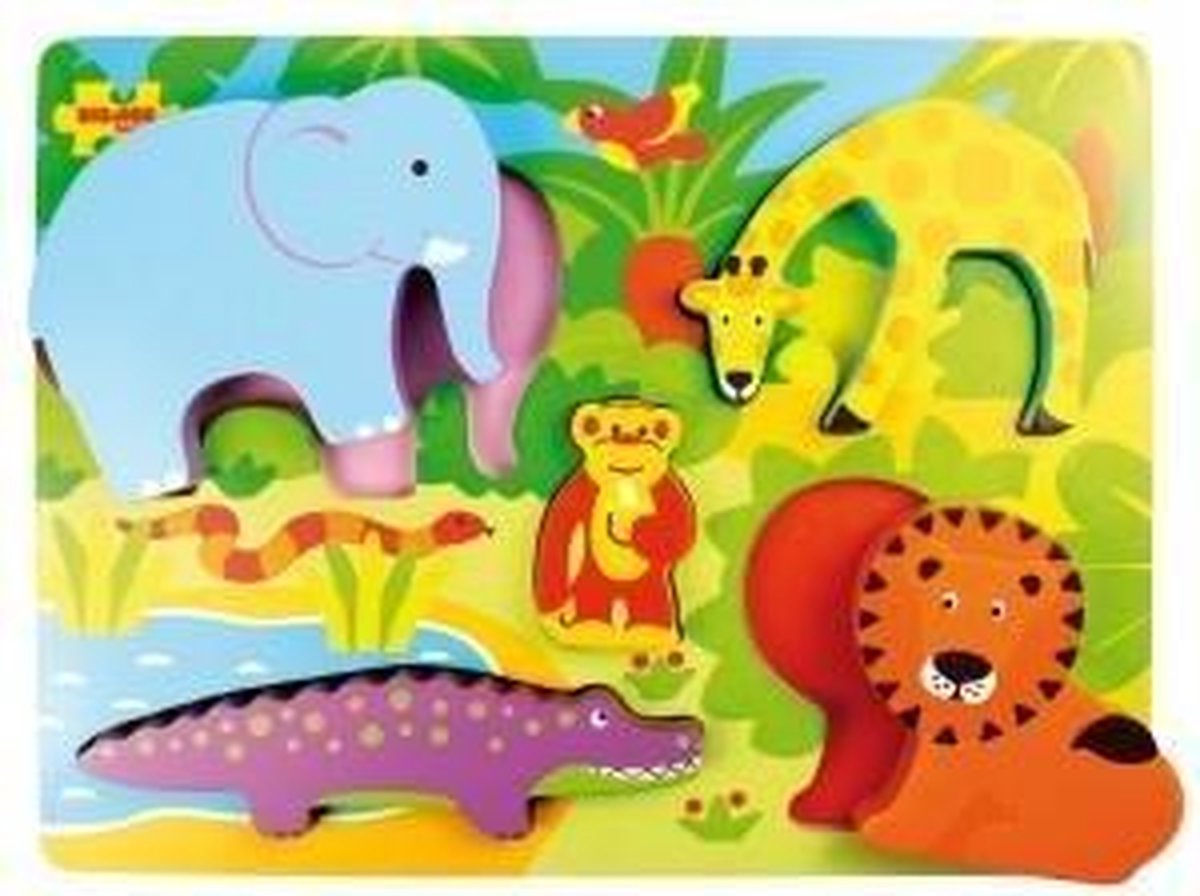 Bigjigs houten puzzel safari - educatief speelgoed 5 stukjes.