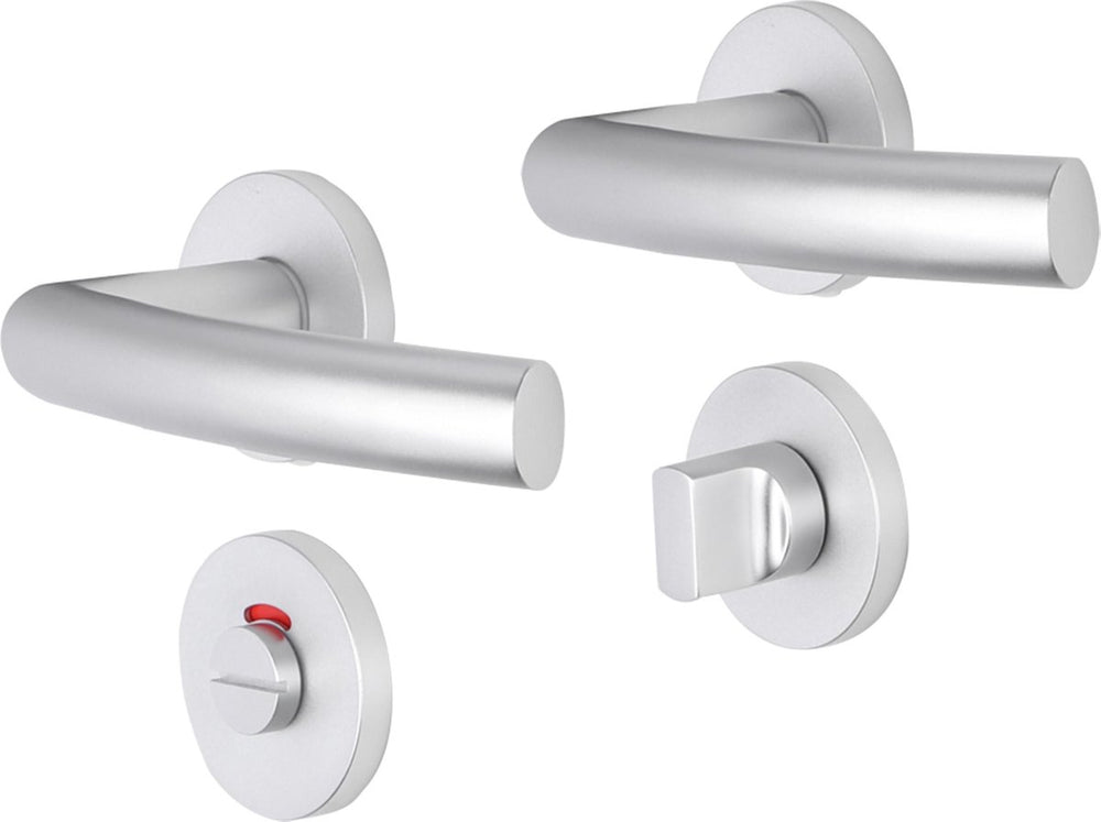 Impresso deurkruk - burton - voor binnen - rond met rond toiletrozet - aluminium - 2 stuks