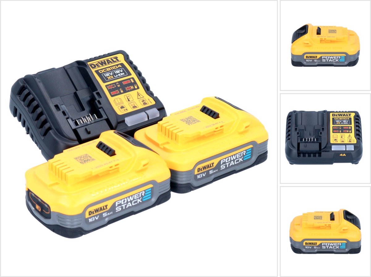 Dewalt accessoires dcb1104h2-qw 18v starterpack: 2x 5.0ah powerstack accu + xr multilader - dcb1104h2-qw