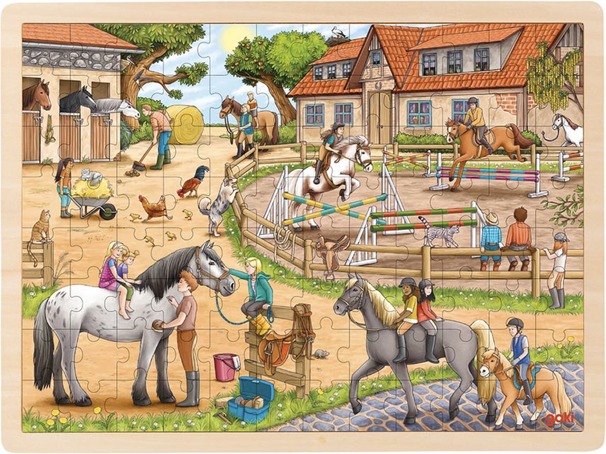 Goki houten legpuzzel paardenmanege, 96st.