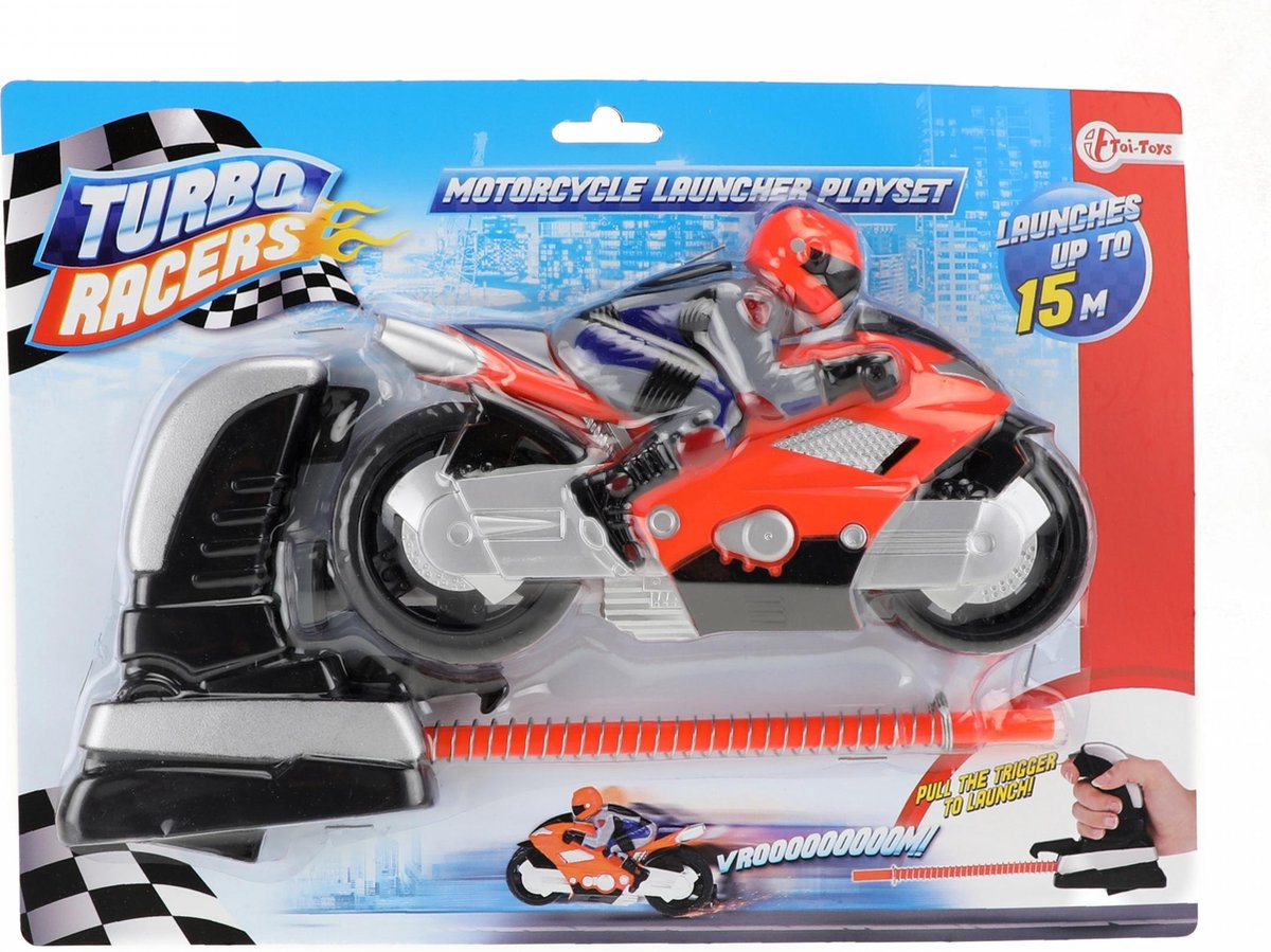 Toi-toys afschietmotor met rijder 12 cm