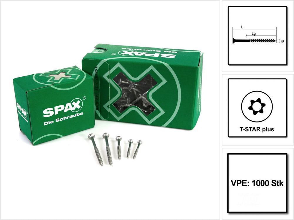 Spax schroef torx 3.5x40 pk verzinkt, ve= 1000 st,
